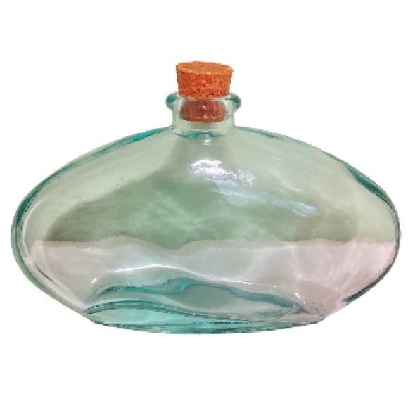 Oval Bottle Neck Green Glass Bottle Vase with Cork 4" T x 7" W - Picture 1 of 9